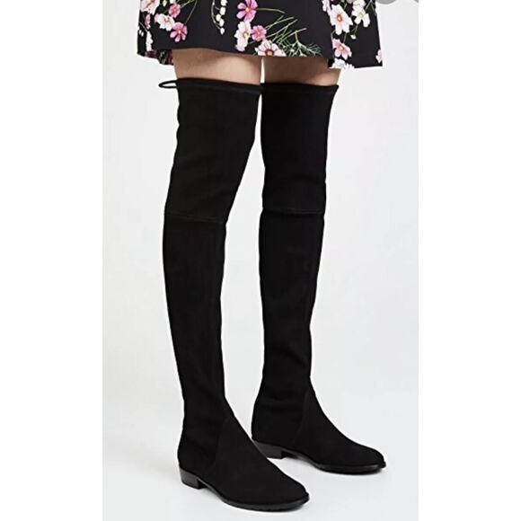 Stuart Weitzman Lowland Black Suede Over-the-Knee Boots Flat 1” Heel 7 - Picture 1 of 11